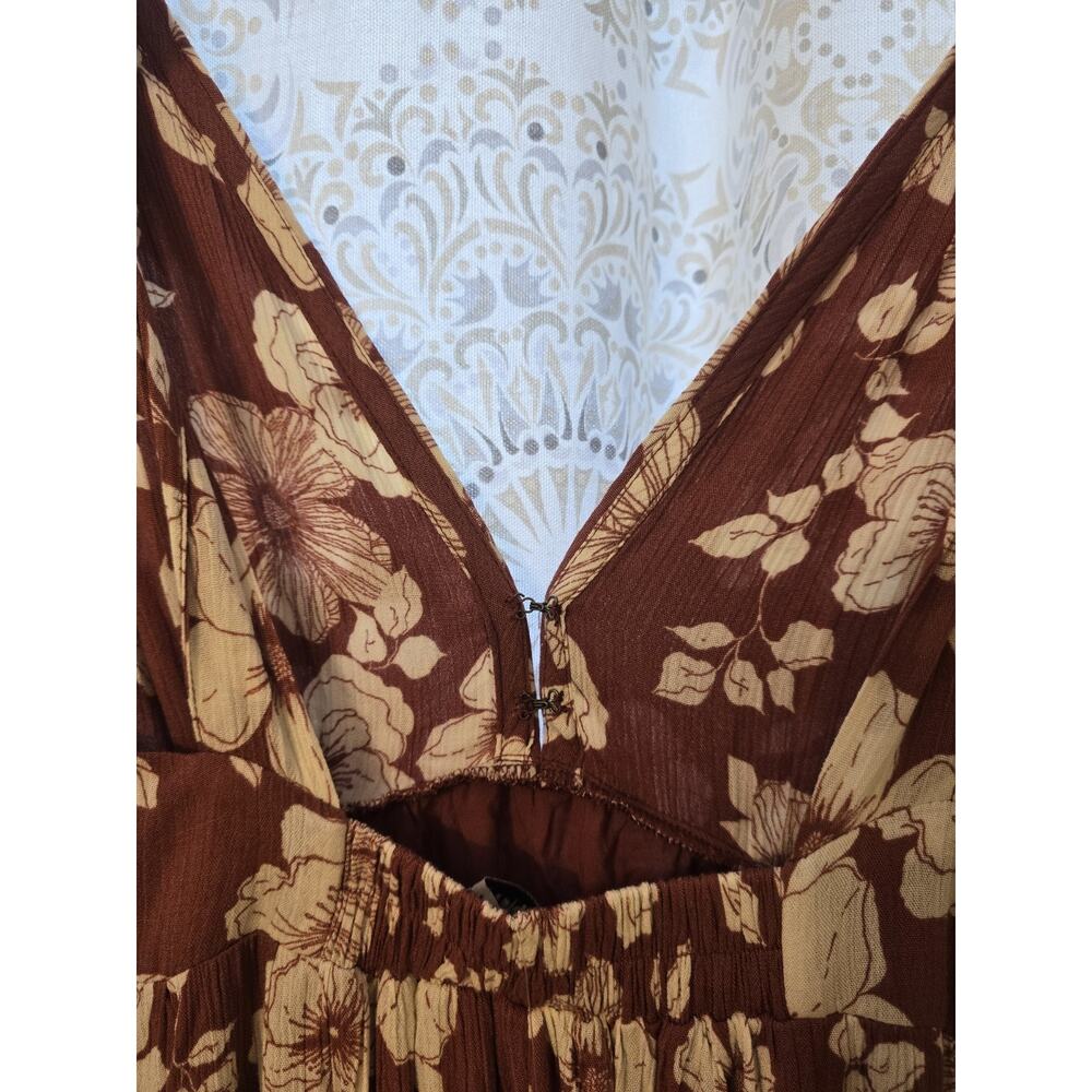 Abercrombie & Fitch Floral Maxi Tie Strap Dress Small Brown Open Back Tiered A&F - Picture 11 of 13